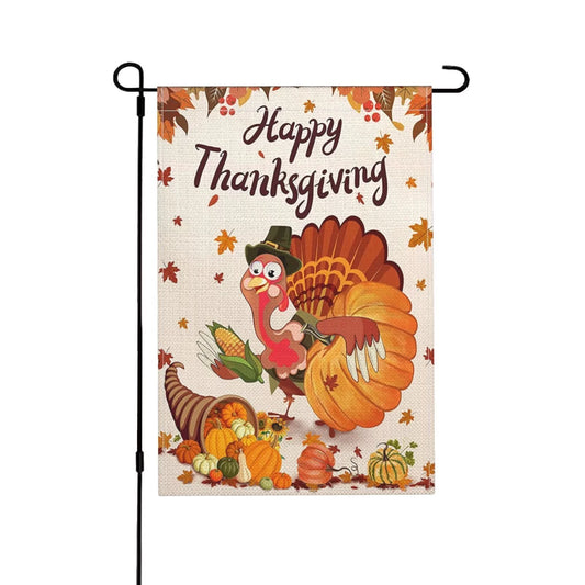 Happy Thanksgiving Garden Flag, Burlap Thanksgiving Garden Flag, Thanksgiving Turkey Flag, Thanksgiving Garden Flags 12X18 Inch