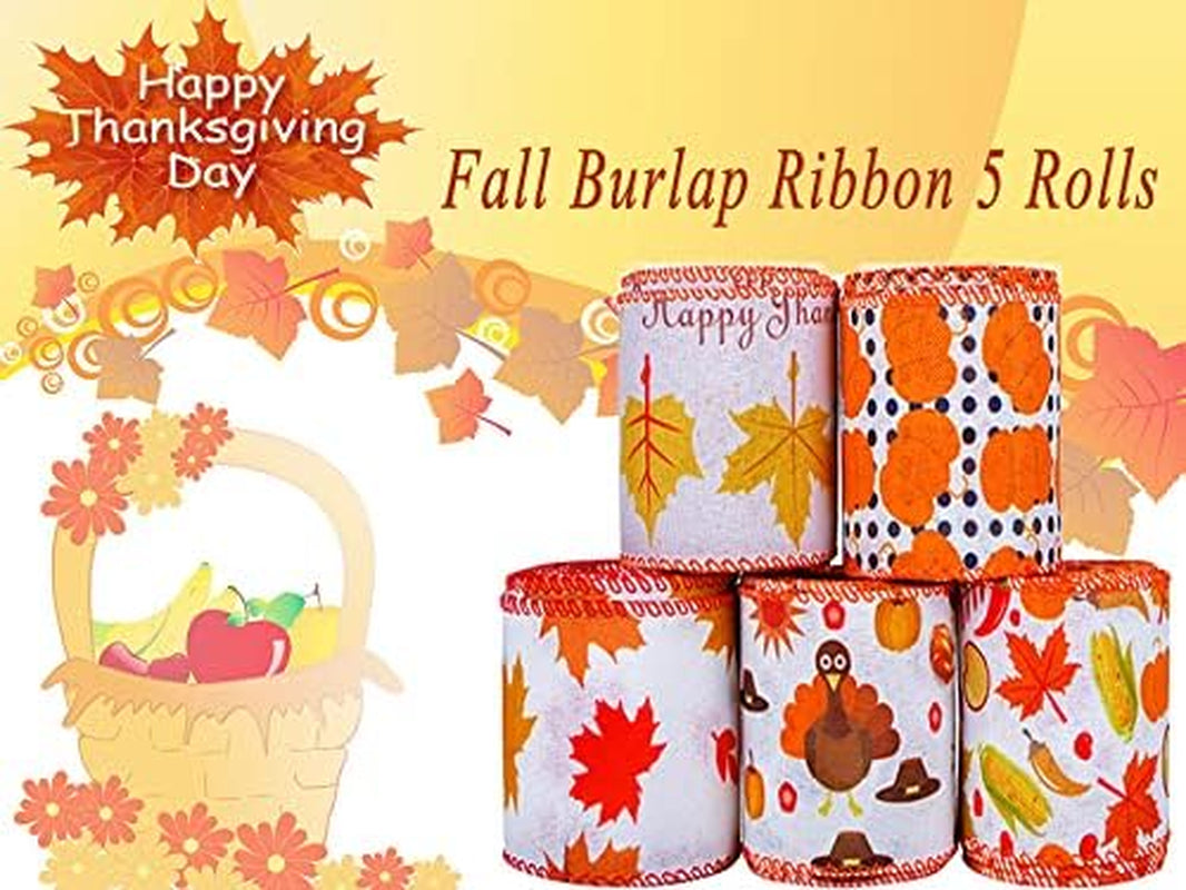 Thanksgiving Ribbon Thanksgiving Burlap Ribbons for Thanksgiving Decoration DIY Wrapping Wedding Floral Bows Crafts (Thanksgiving Style 6.3Width)